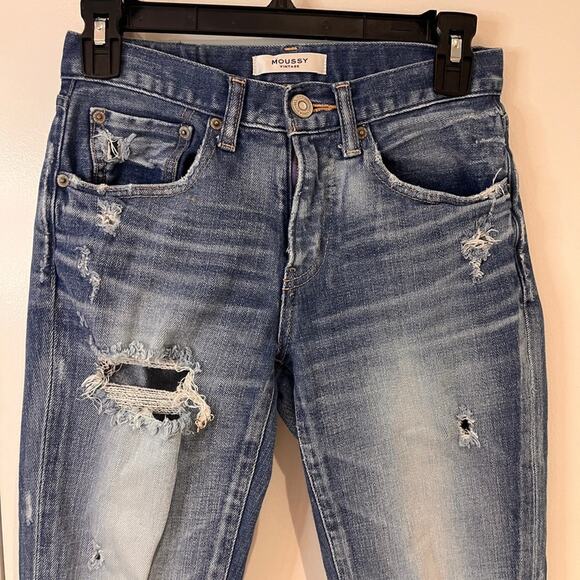 Moussy Vintage Mid Rise Distressed Ankle Straight Jeans Sz 25 - Picture 2 of 10